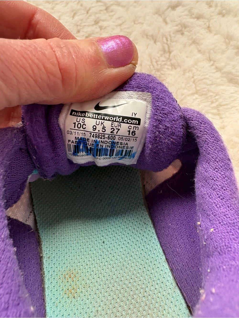 Nike Kids Purple Floral Sneakers with Teal Swoosh - Picture 6 of 6